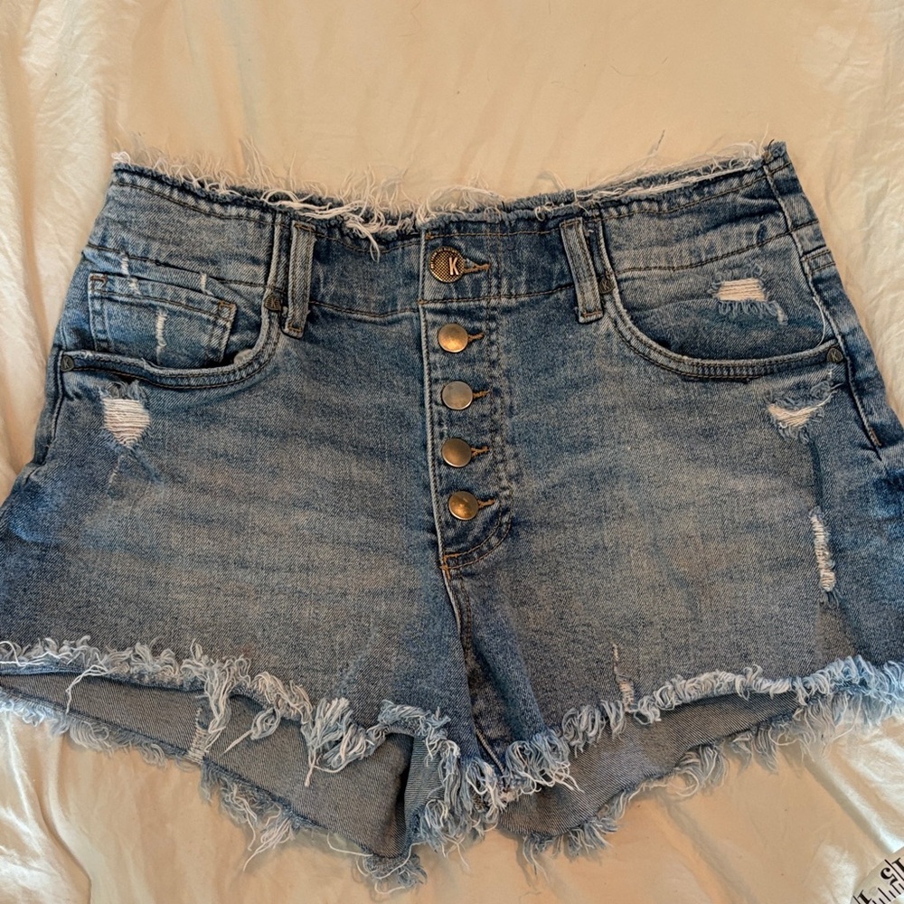 Kut from the Kloth Light Blue Distressed Button-Front Jean Shorts
